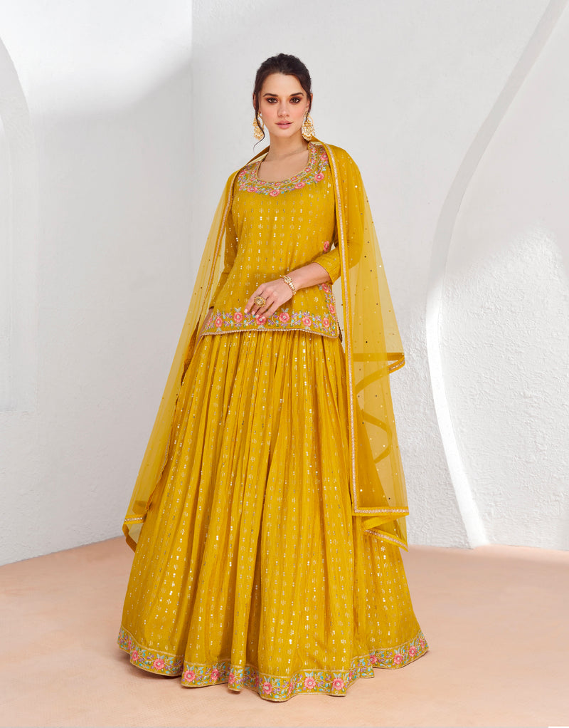 Yellow Georgette Sharara Suit with Premium Net Dupatta