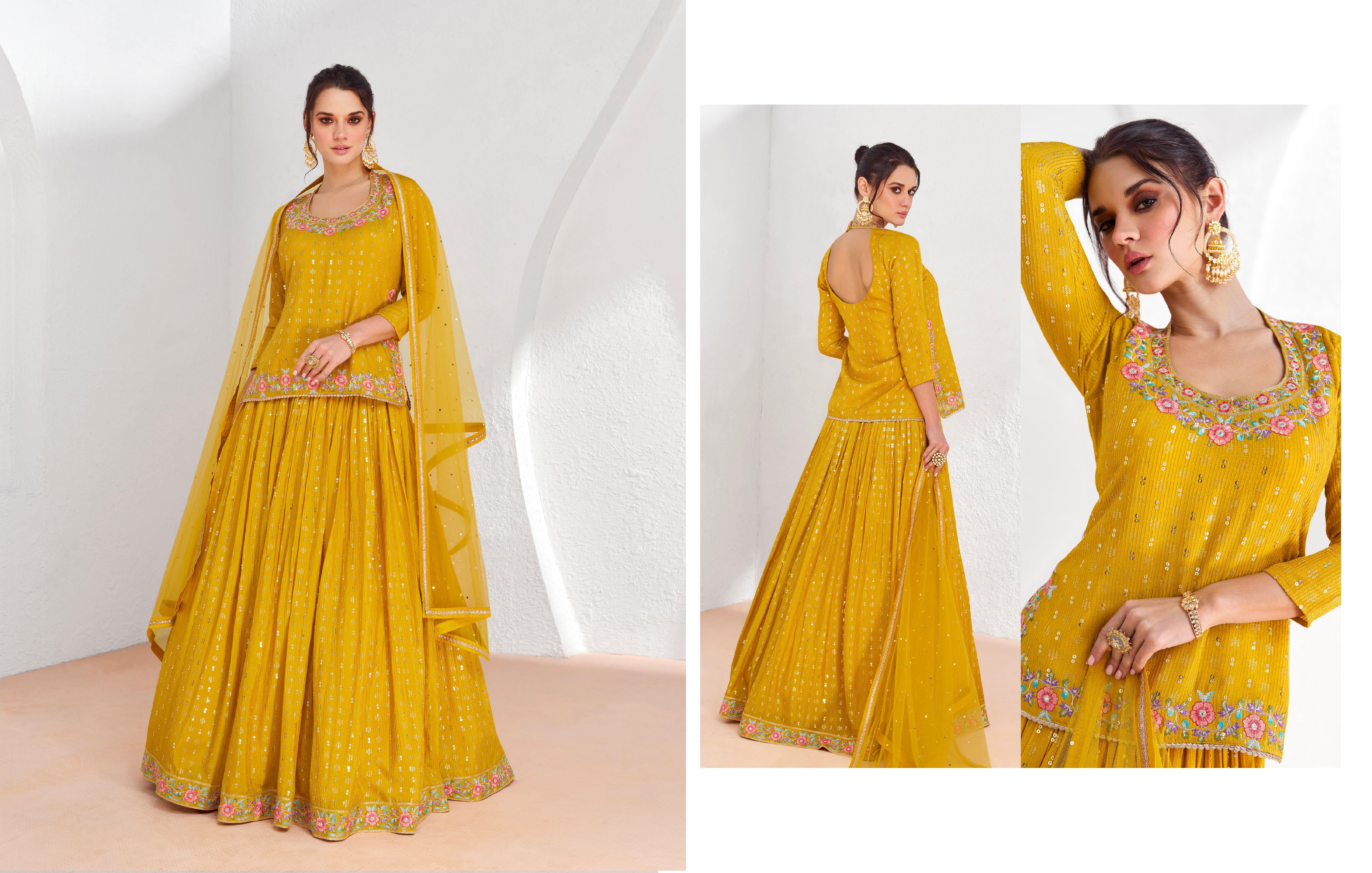 Yellow Georgette Sharara Suit with Premium Net Dupatta