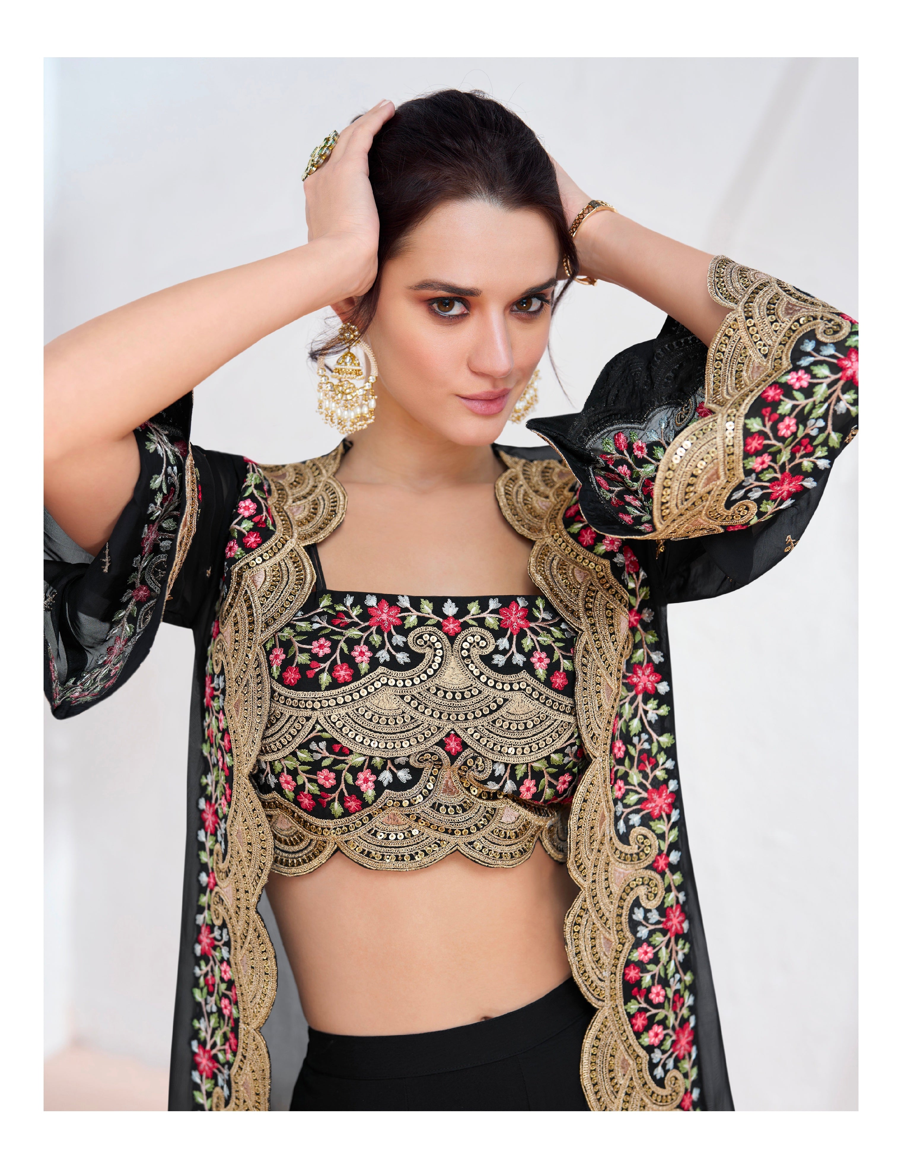 Black Georgette Sharara Suit with Embroidered Net Dupatta