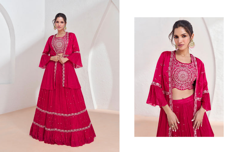 Red Georgette Sharara Suit with Embroidered Net Dupatta