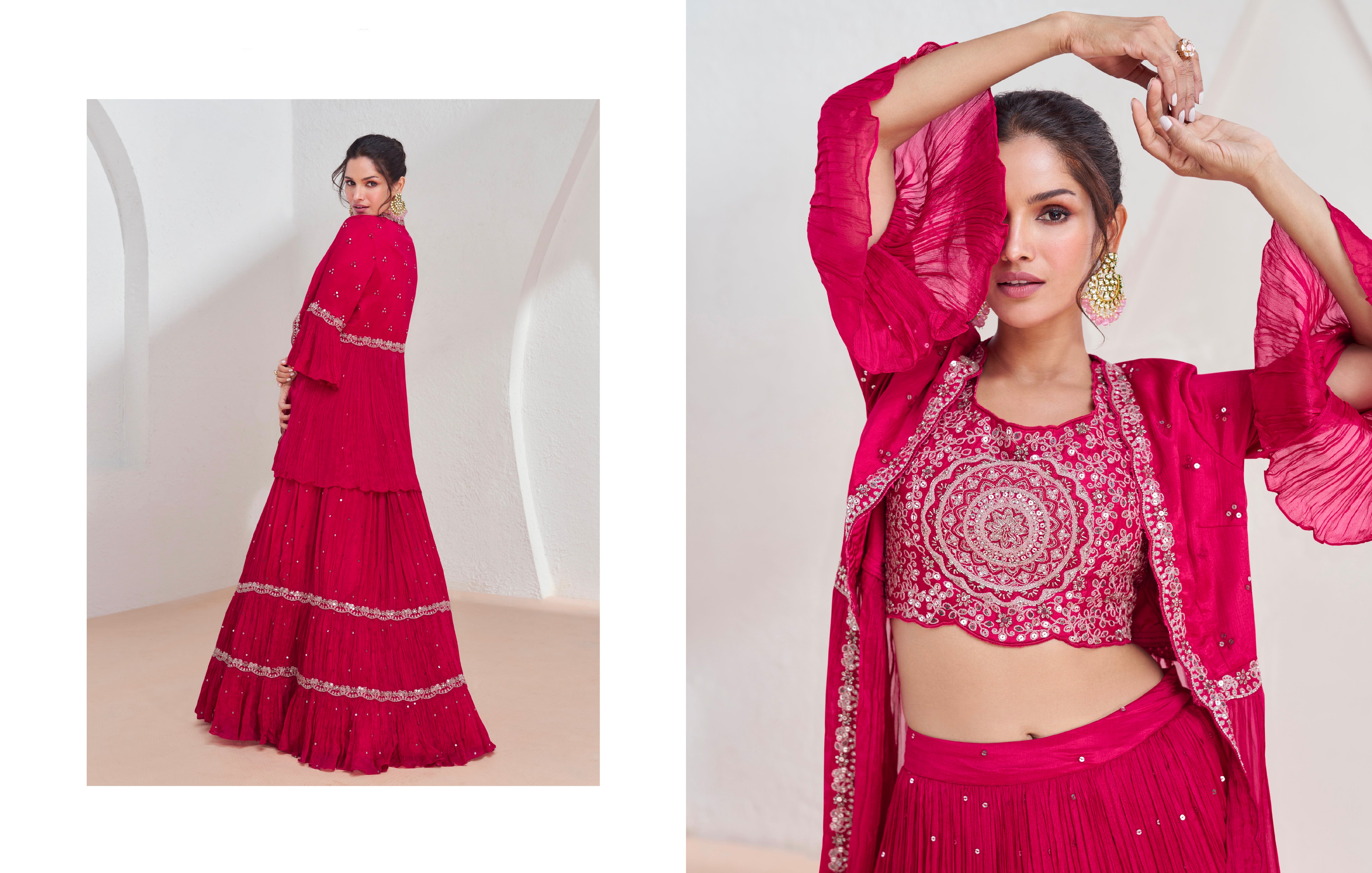 Red Georgette Sharara Suit with Embroidered Net Dupatta