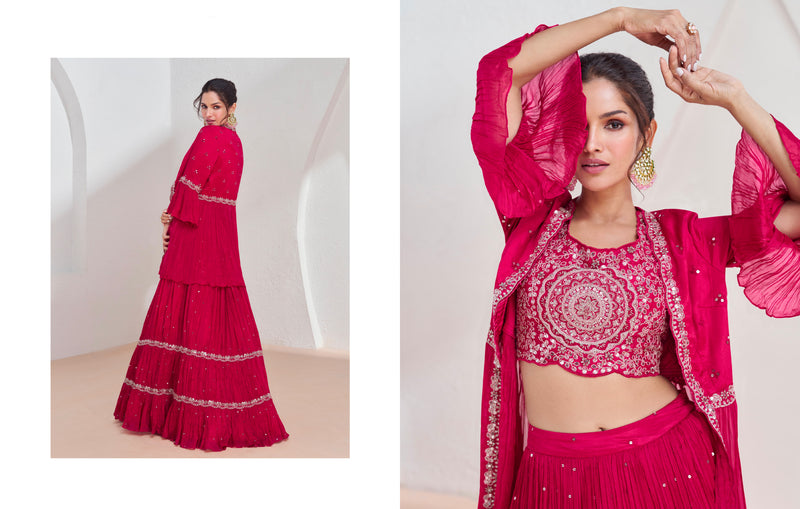 Red Georgette Sharara Suit with Embroidered Net Dupatta