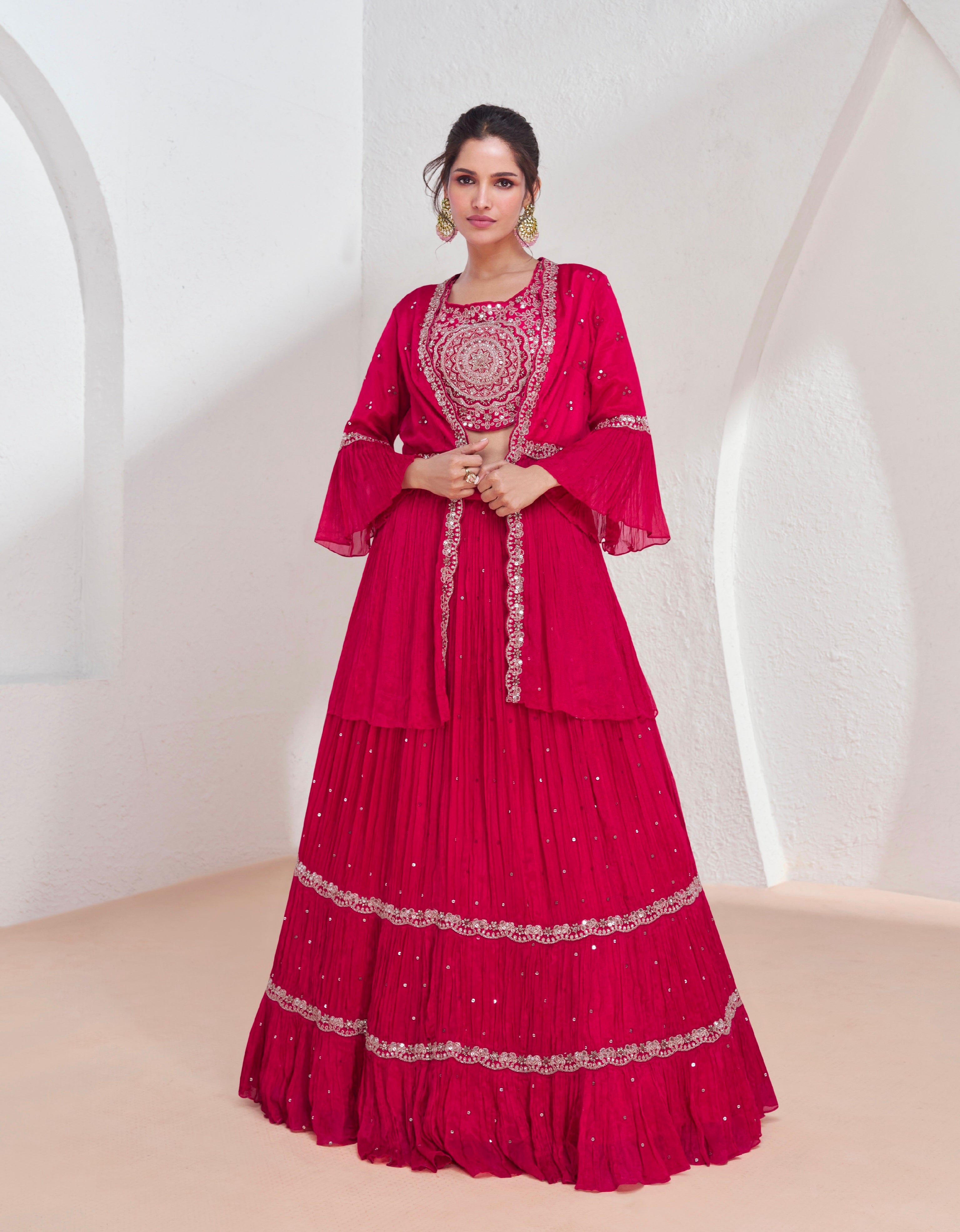 Red Georgette Sharara Suit with Embroidered Net Dupatta