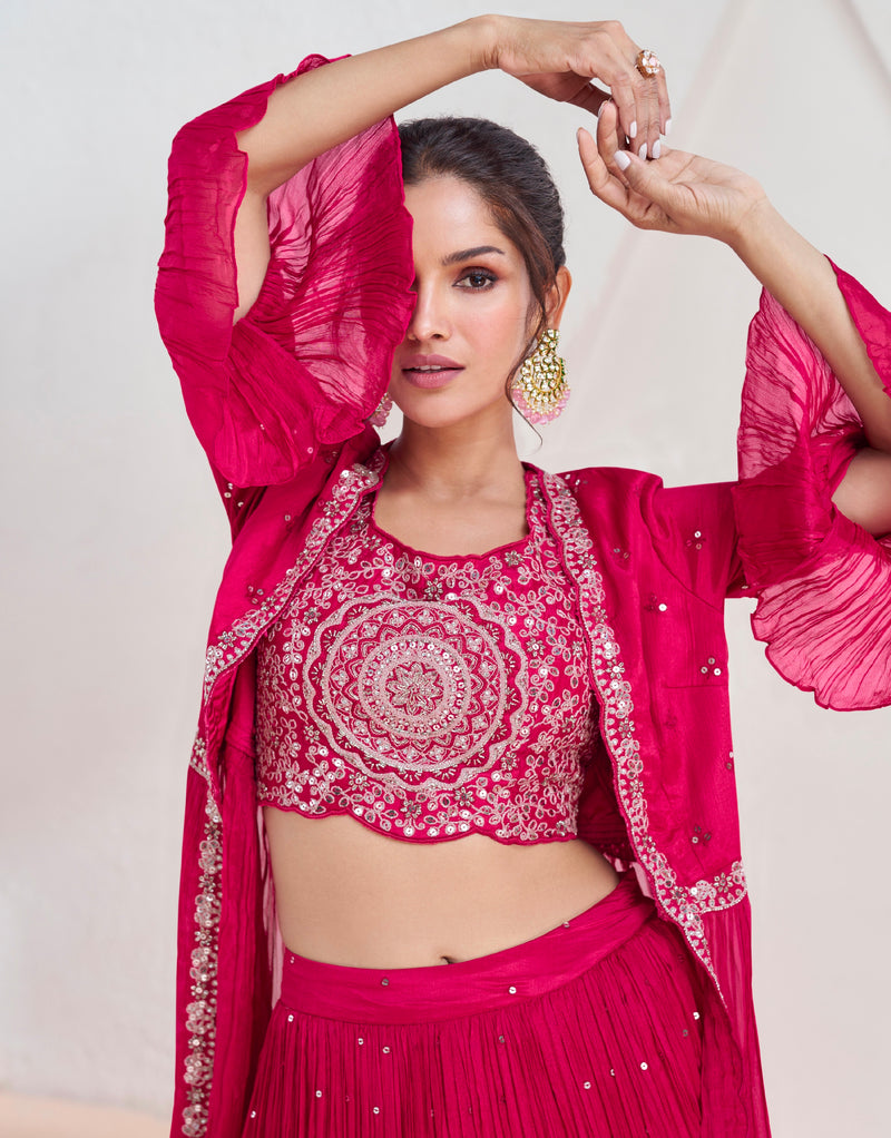 Red Georgette Sharara Suit with Embroidered Net Dupatta
