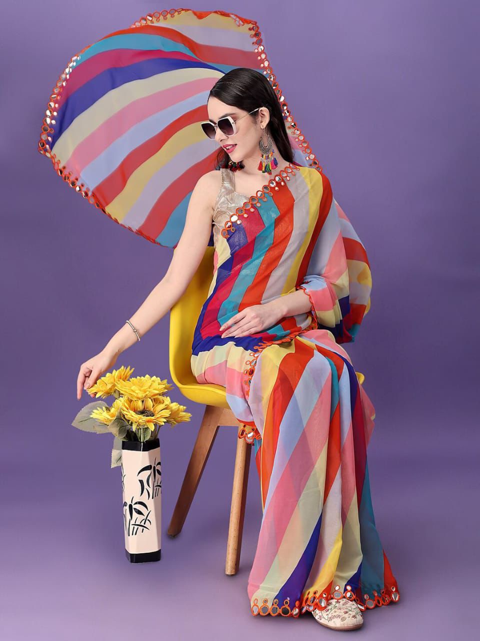 Beautiful Soft Georgette Bandhani Printed Saree