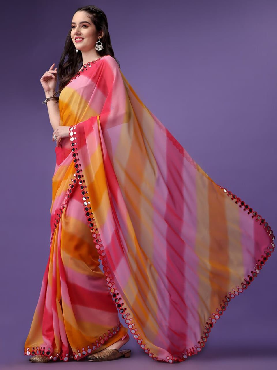 Beautiful Soft Georgette Bandhani Printed Saree