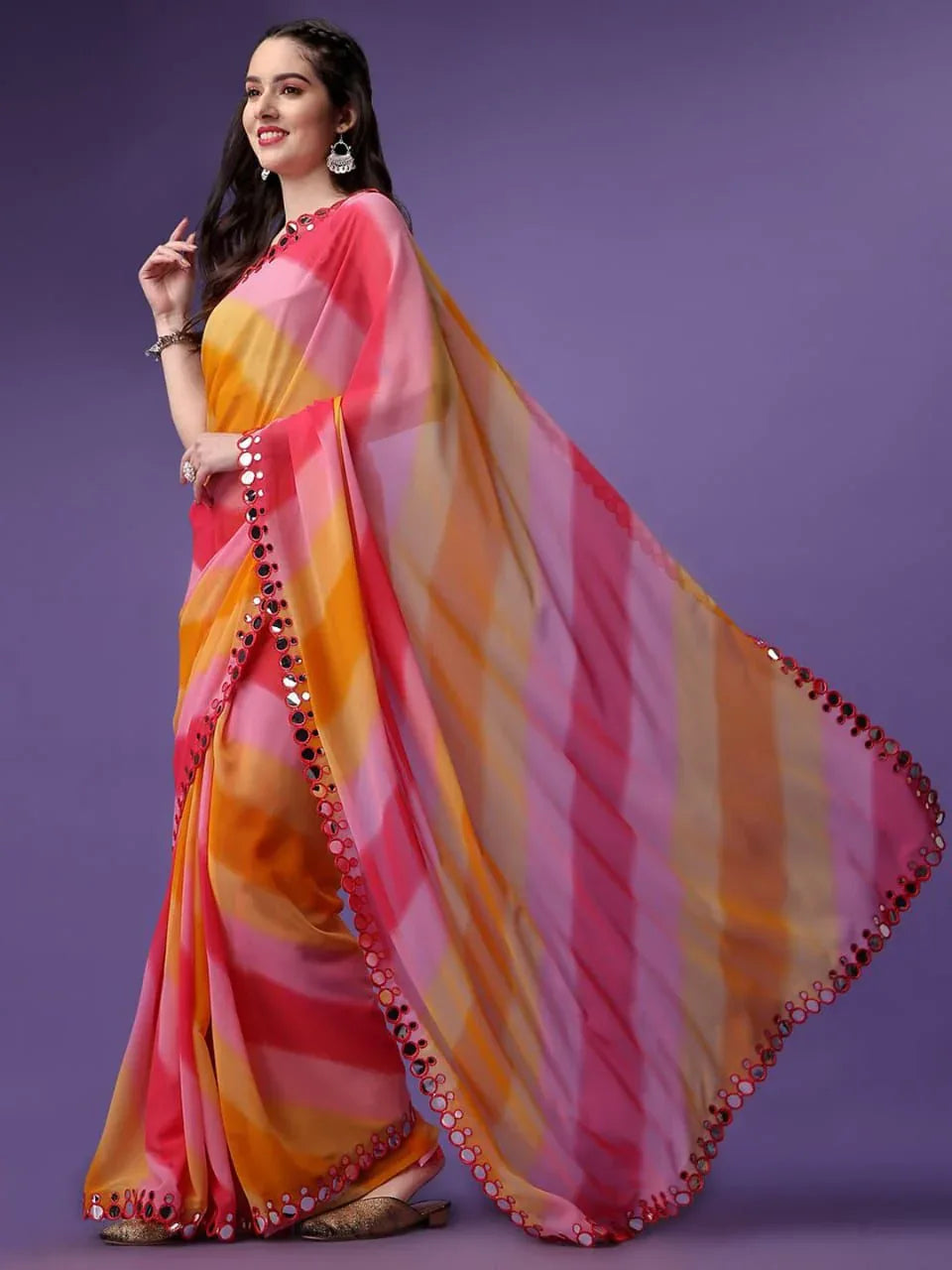 Beautiful Soft Georgette Bandhani Printed Saree