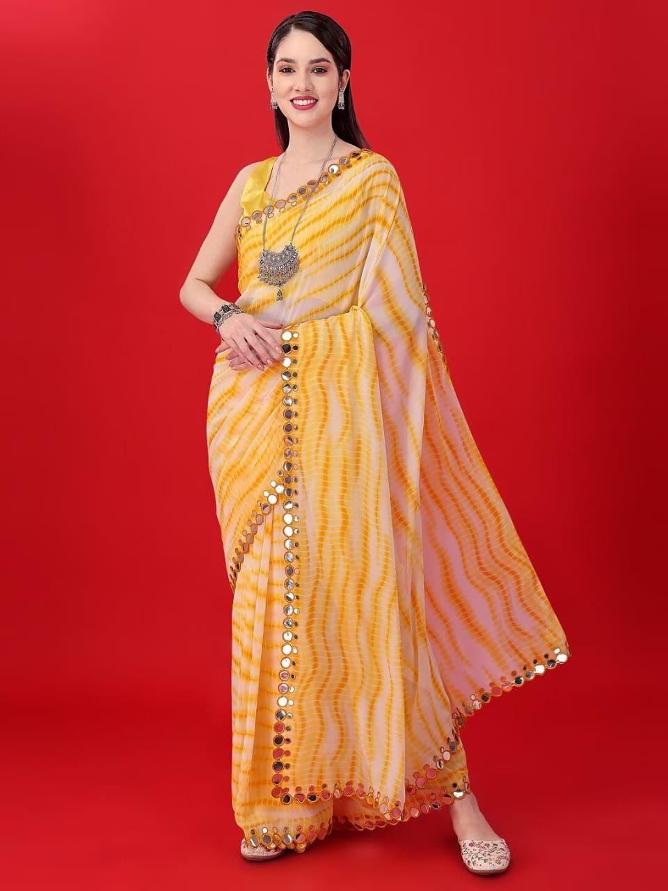 Beautiful Soft Georgette Bandhani Printed Saree