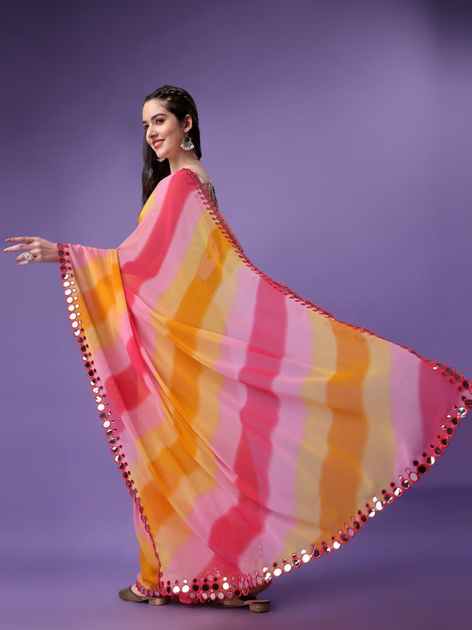 Beautiful Soft Georgette Bandhani Printed Saree