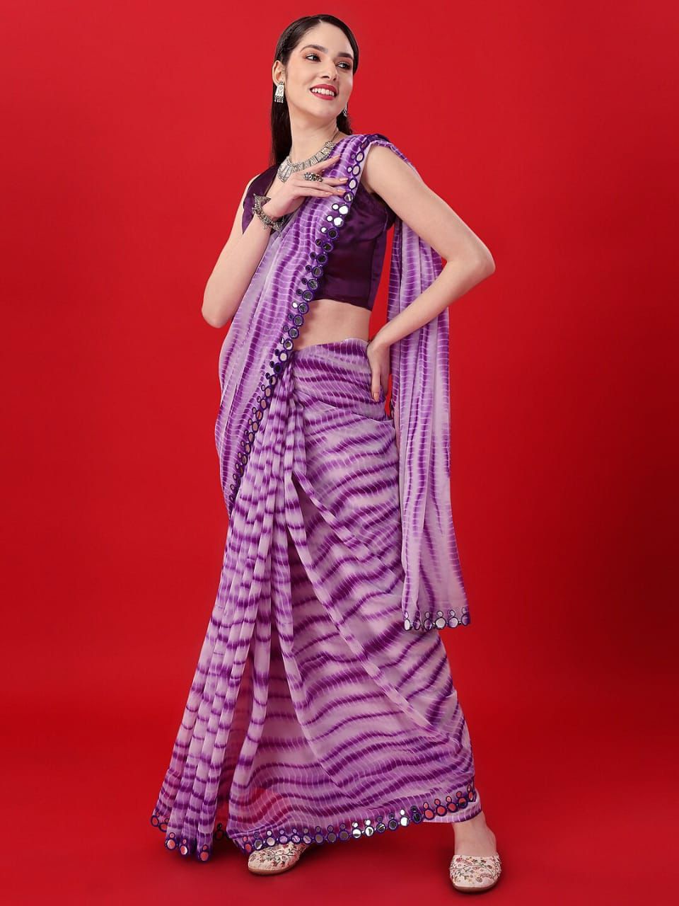 Beautiful Soft Georgette Bandhani Printed Saree