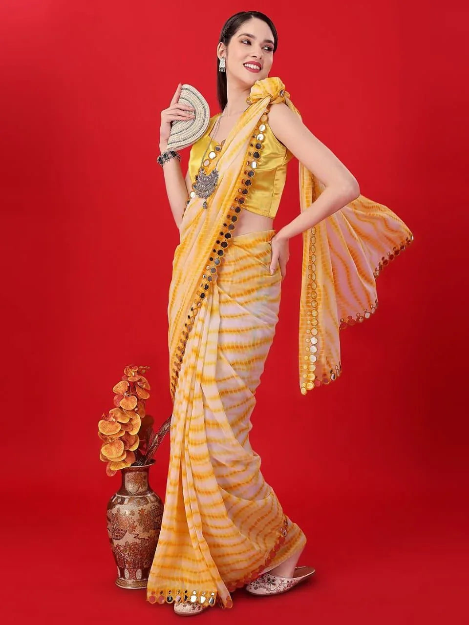 Beautiful Soft Georgette Bandhani Printed Saree