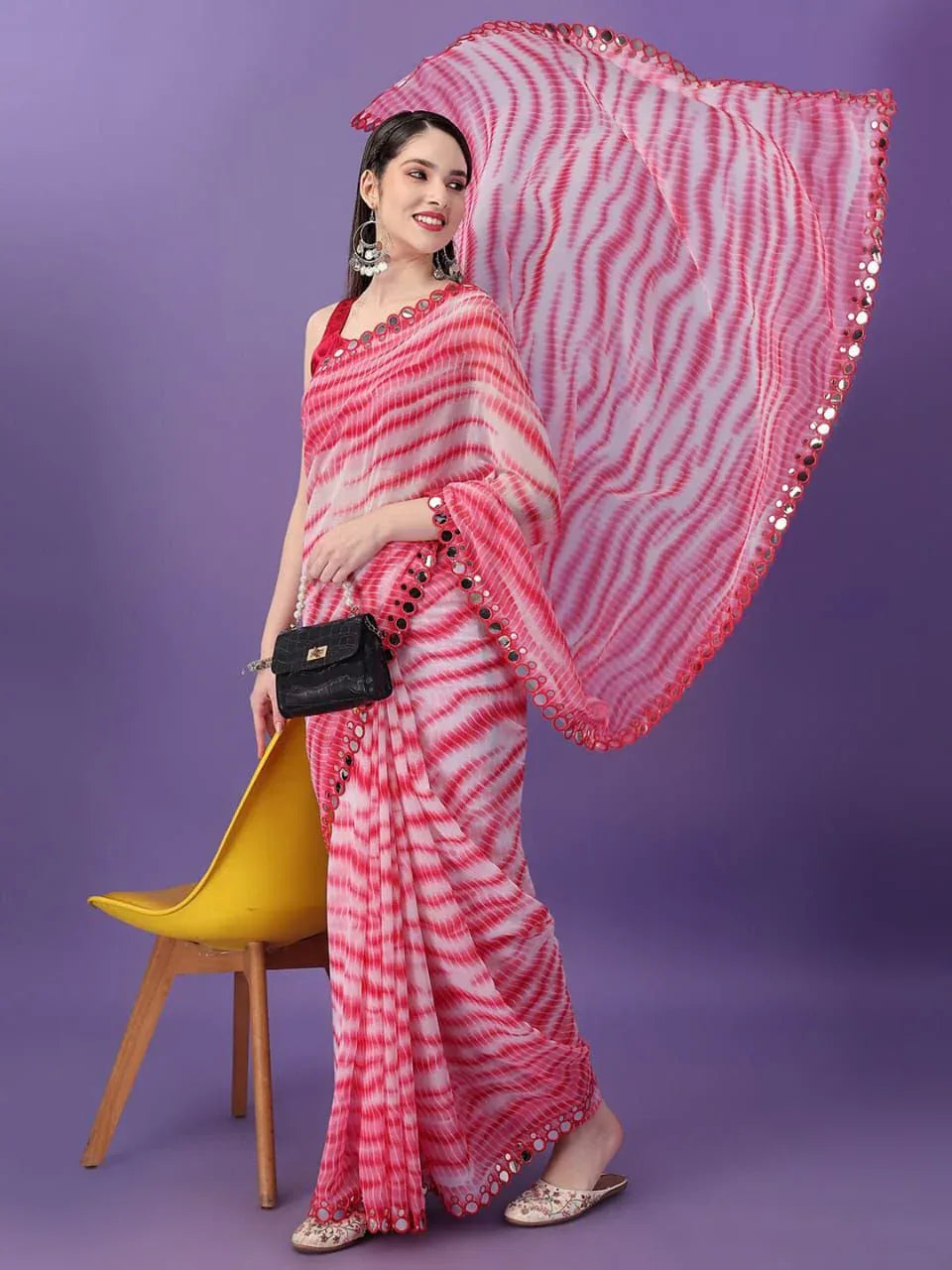 Beautiful Soft Georgette Bandhani Printed Saree