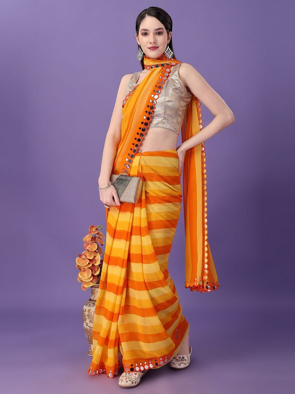 Beautiful Soft Georgette Bandhani Printed Saree