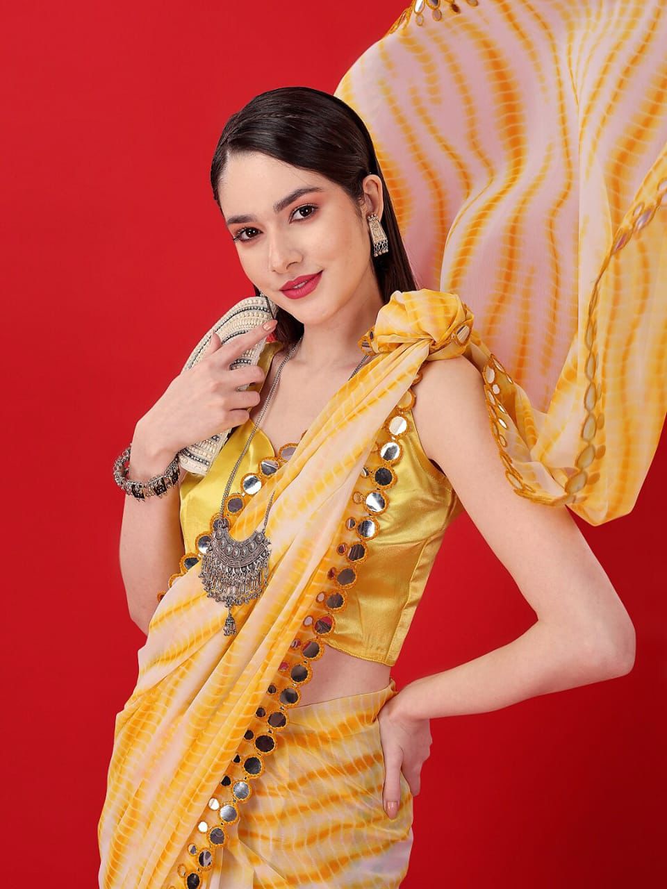 Beautiful Soft Georgette Bandhani Printed Saree