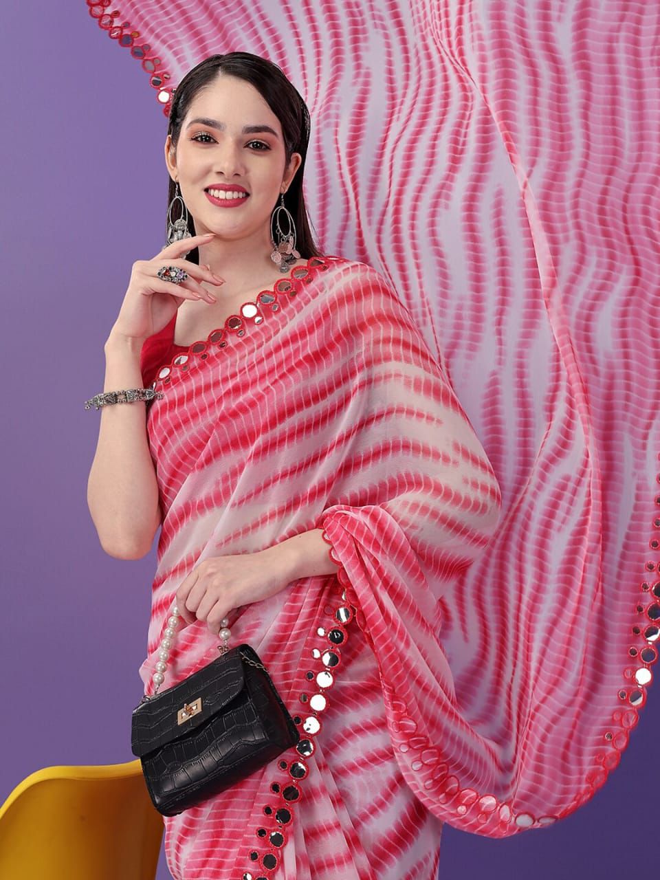 Beautiful Soft Georgette Bandhani Printed Saree