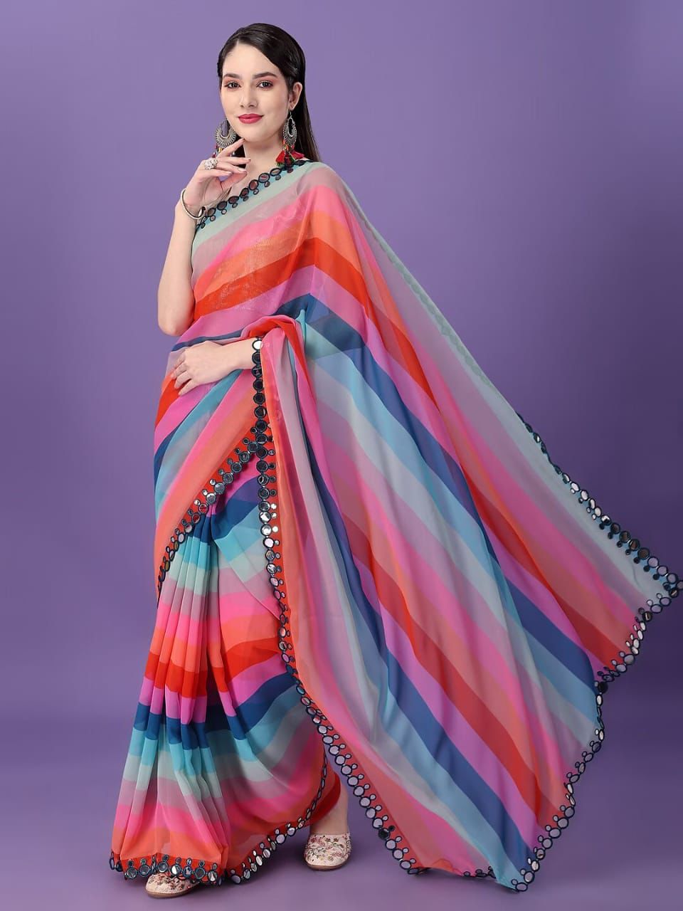 Beautiful Soft Georgette Bandhani Printed Saree