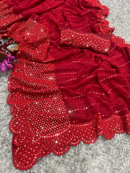 Beautiful Designer Heavy Georgette Exclusive Sequanc Saree