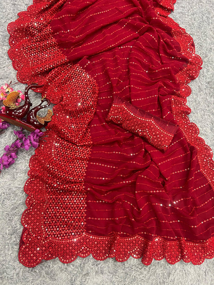 Beautiful Designer Heavy Georgette Exclusive Sequanc Saree
