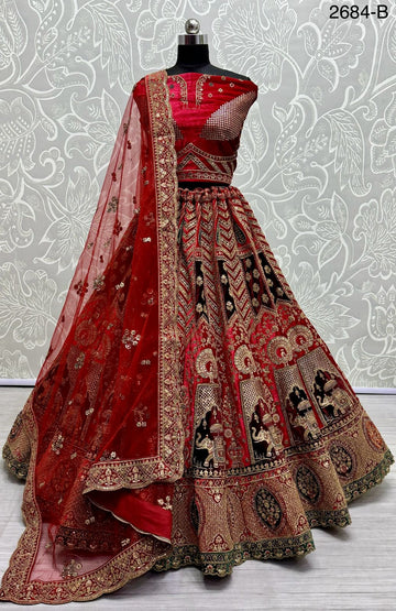 Beautiful Designer Bridal Heavy Velvet With Sequence Lehenga Choli