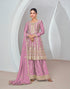 Purple Chinnon Silk Palazzo Suit with Embroidered Dupatta