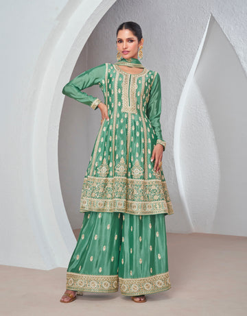 Beautiful Designer Occasion Wear Premium Chinnon Silk Salwar Suit