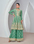 Green Chinnon Silk Palazzo Suit with Embroidered Dupatta