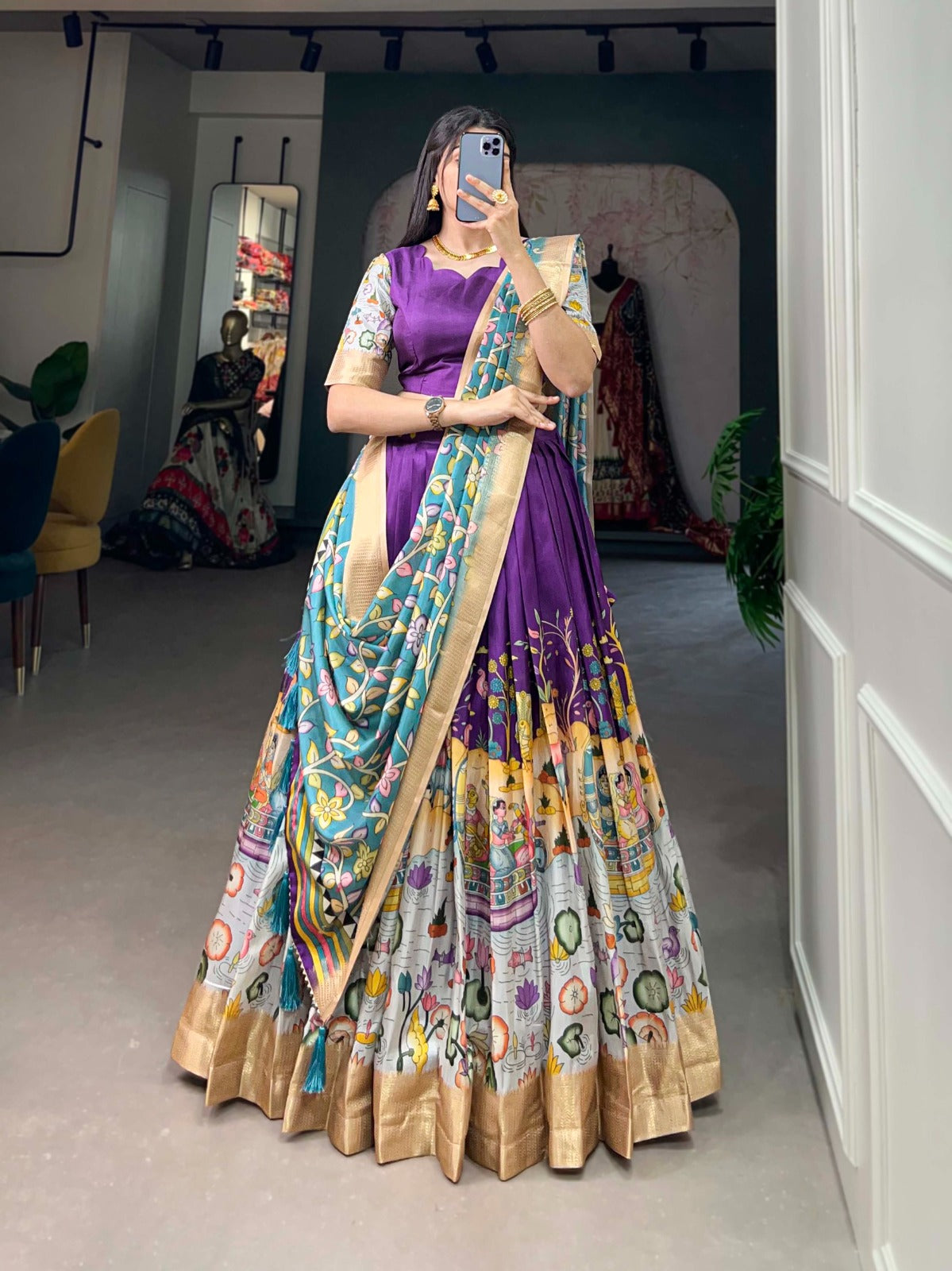 Beautiful Designer Party Wear  Tussar Silk Lehenga Choli