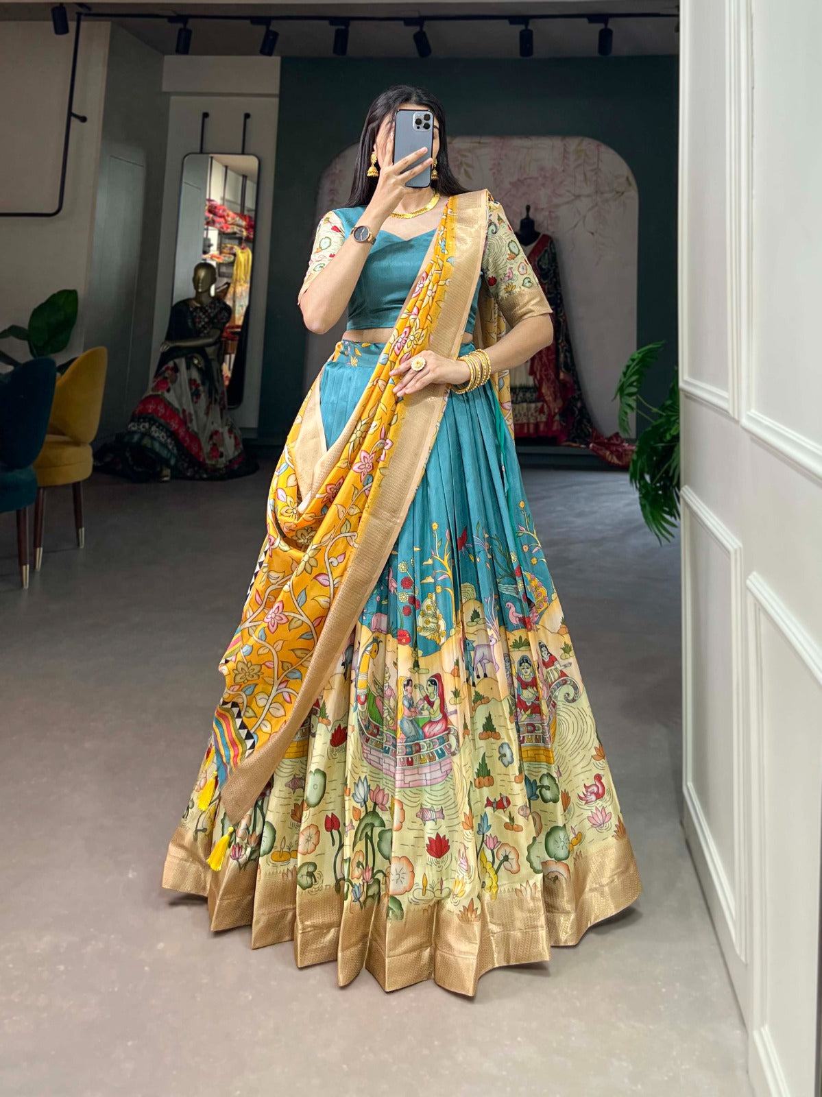 Beautiful Designer Party Wear  Tussar Silk Lehenga Choli