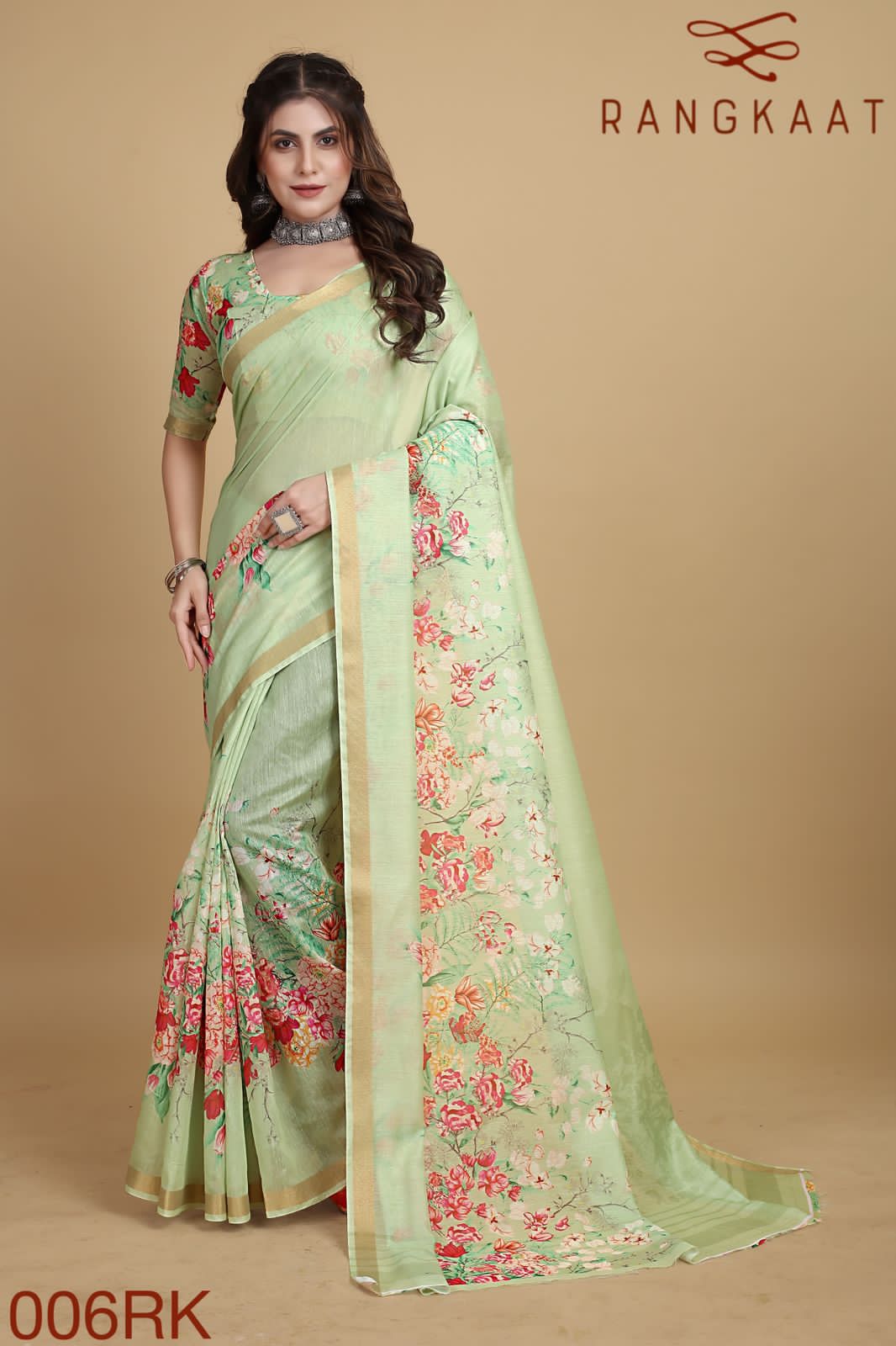 Beautiful Designer Soft Linen Cotton with Designer Floral Print Saree