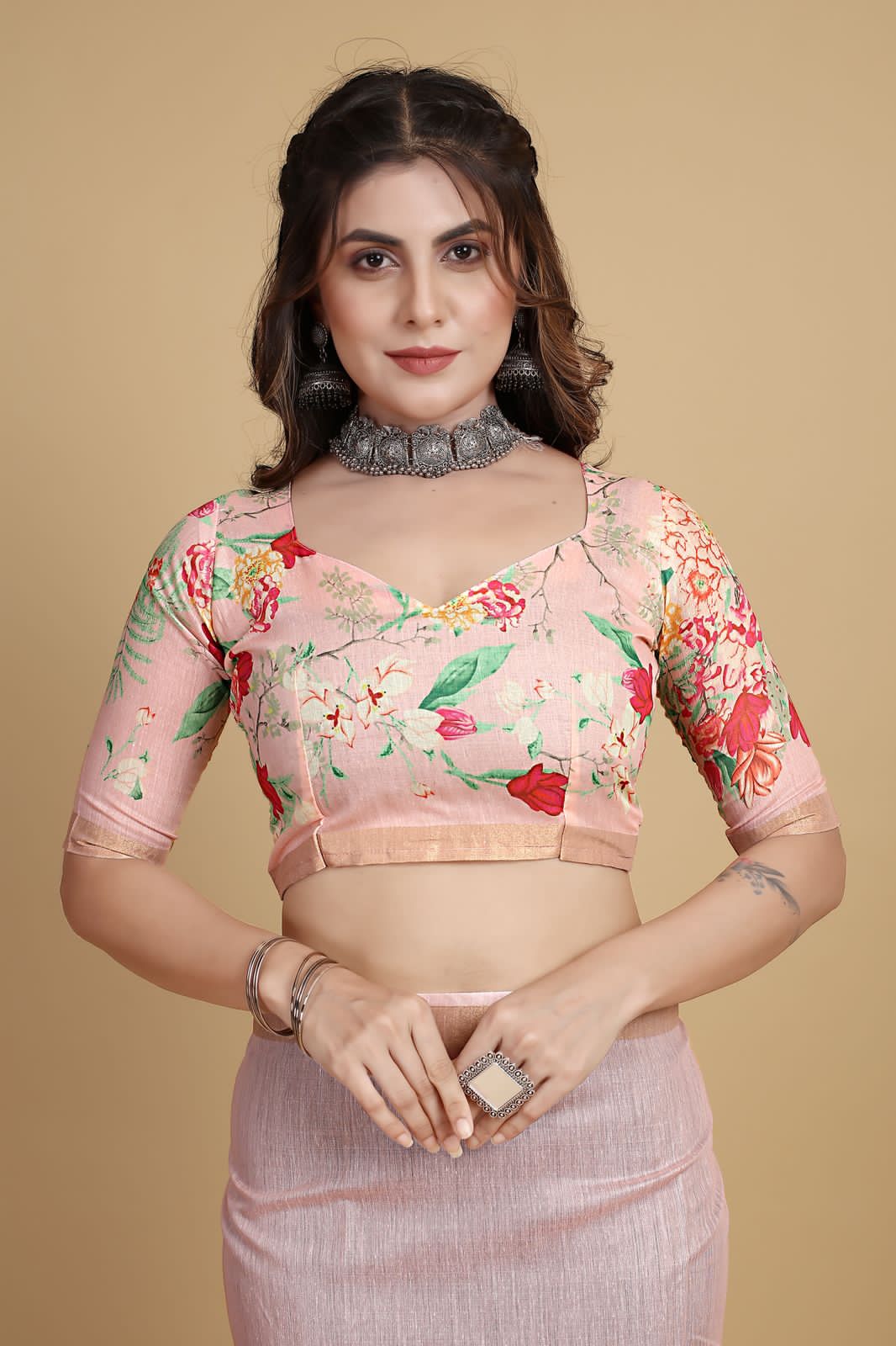 Beautiful Designer Soft Linen Cotton with Designer Floral Print Saree