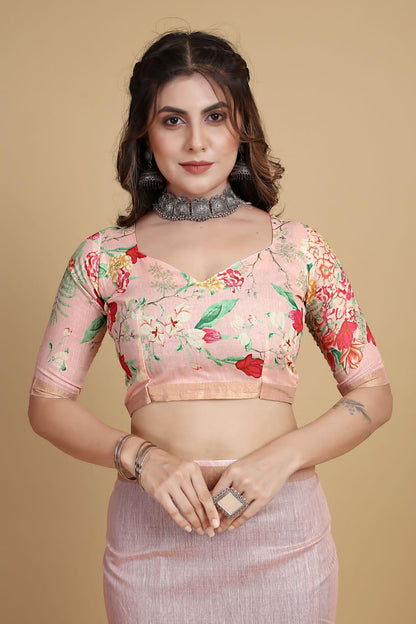 Beautiful Designer Soft Linen Cotton with Designer Floral Print Saree