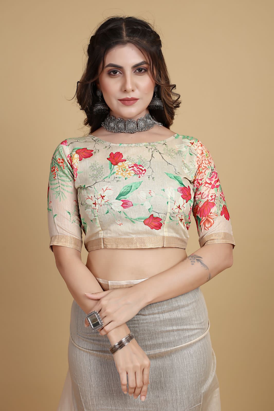 Beautiful Designer Soft Linen Cotton with Designer Floral Print Saree