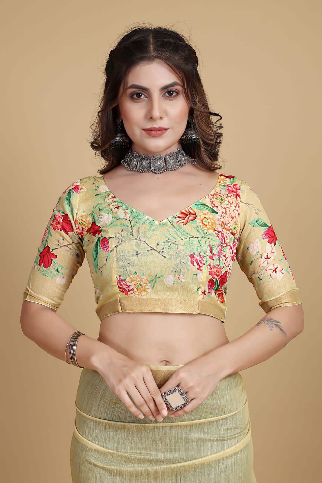 Beautiful Designer Soft Linen Cotton with Designer Floral Print Saree