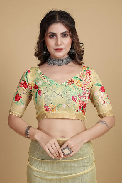 Beautiful Designer Soft Linen Cotton with Designer Floral Print Saree