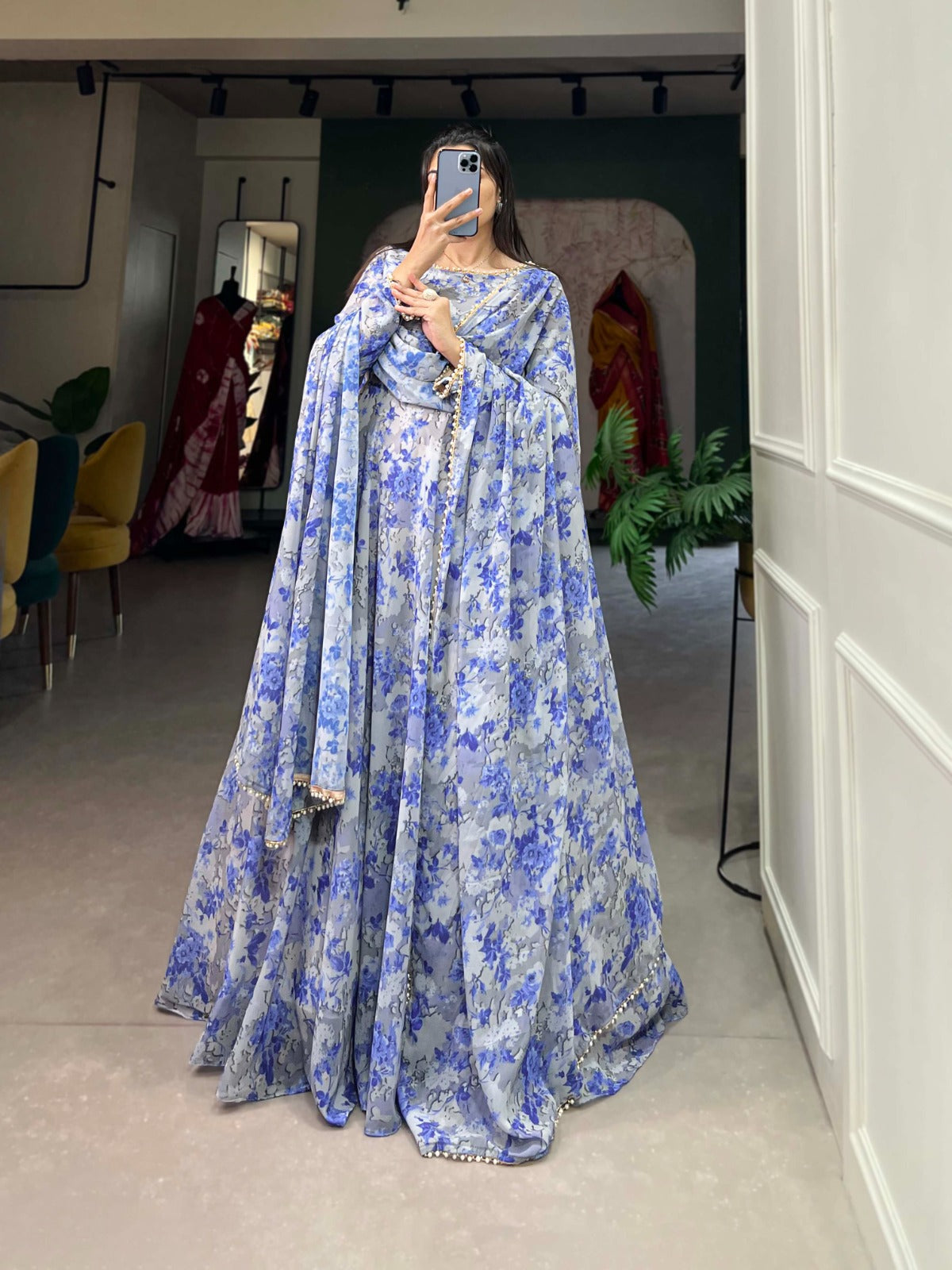 Beautiful Designer Floral Print Georgette Gwon
