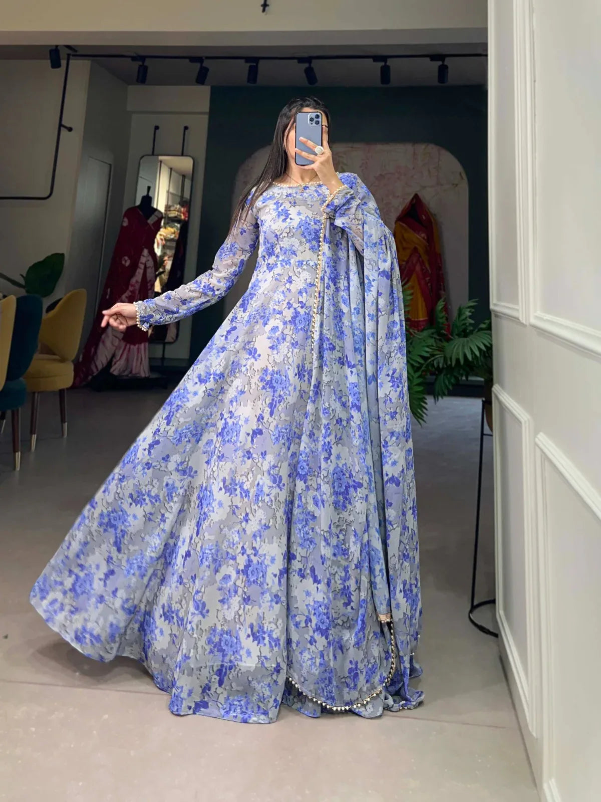 Beautiful Designer Floral Print Georgette Gwon