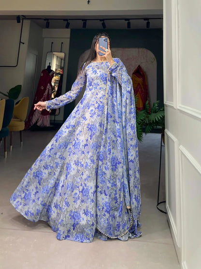 Beautiful Designer Floral Print Georgette Gwon