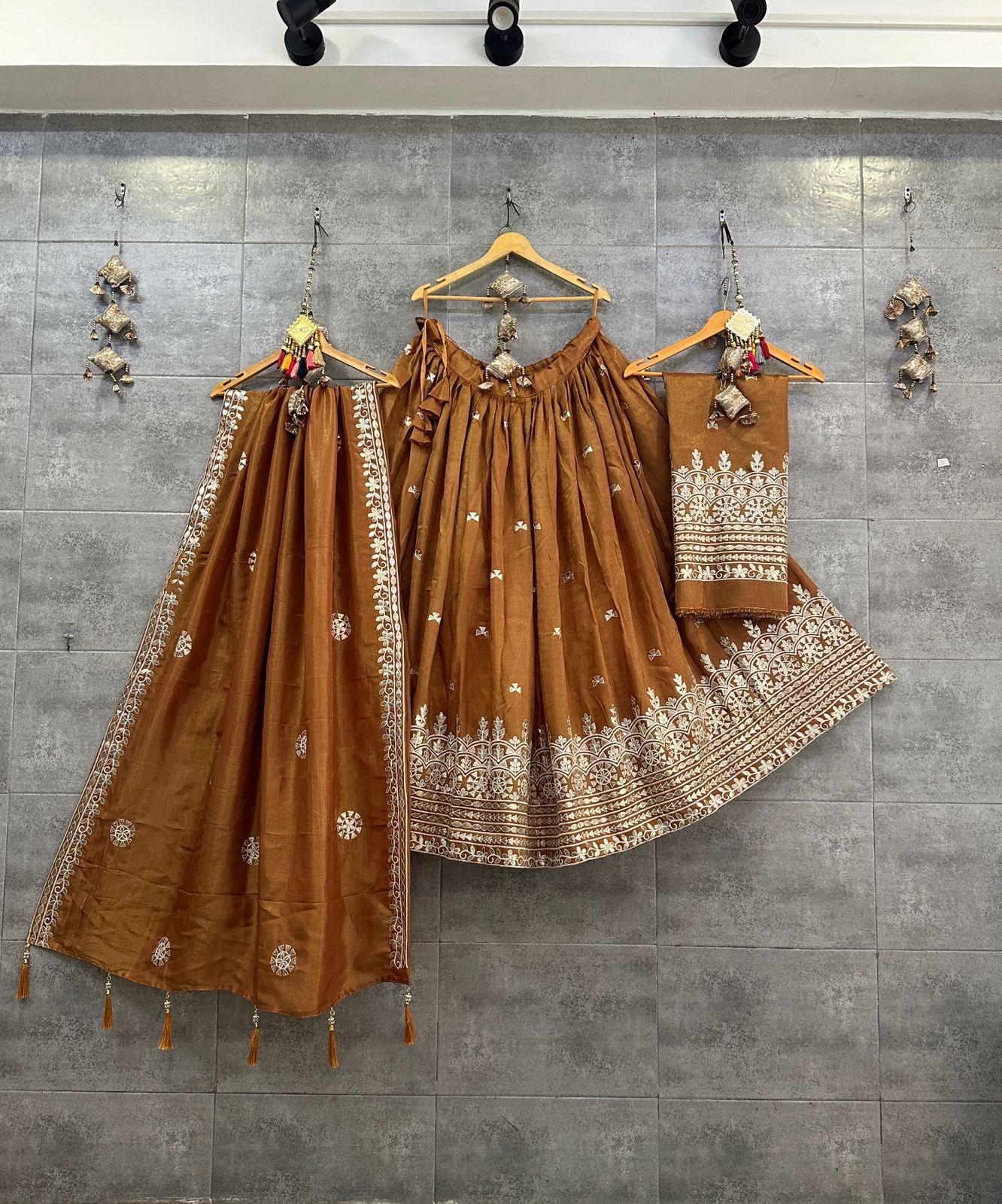 Beautiful Designer Pure Viscos Tissue Silk Leriya Print Chaniya Choli