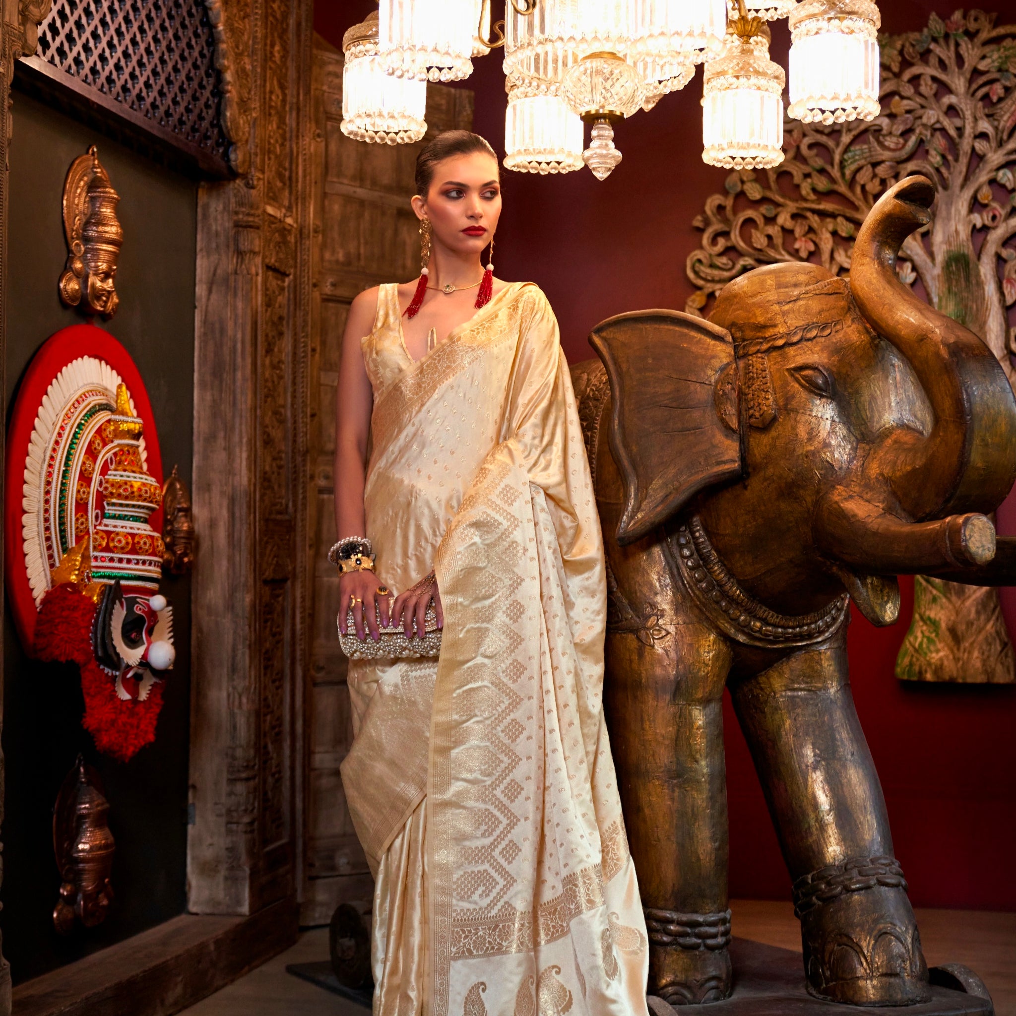 Beautiful Designer Wedding Wear Pure Satin Saree