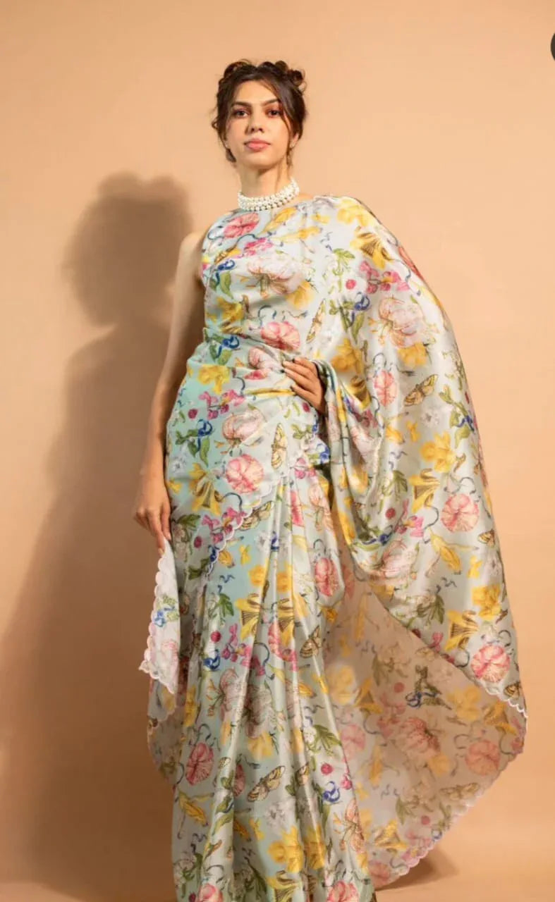 Beautiful Designer Imported Tebi Silk Organza Printed Saree
