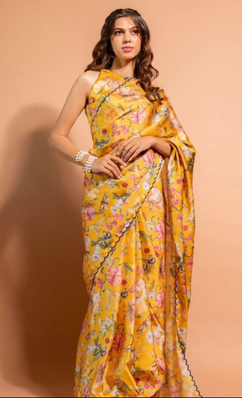 Beautiful Designer Imported Tebi Silk Organza Printed Saree
