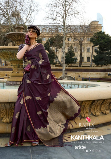 Beautiful Designer Kanthkala Pure Satin Silk Saree