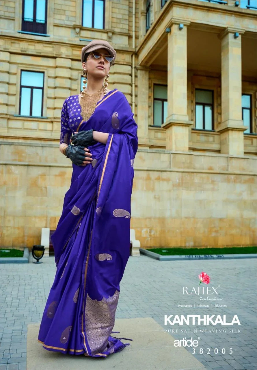 Beautiful Designer Kanthkala Pure Satin Silk Saree