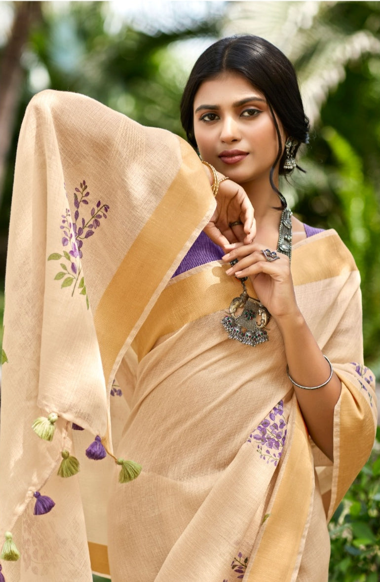 Beautiful Designer Summer Special Linen Khichha Saree