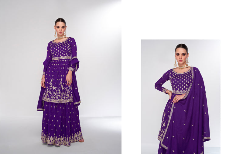 Purple Premium Silk Sharara Suit with Embroidered Dupatta