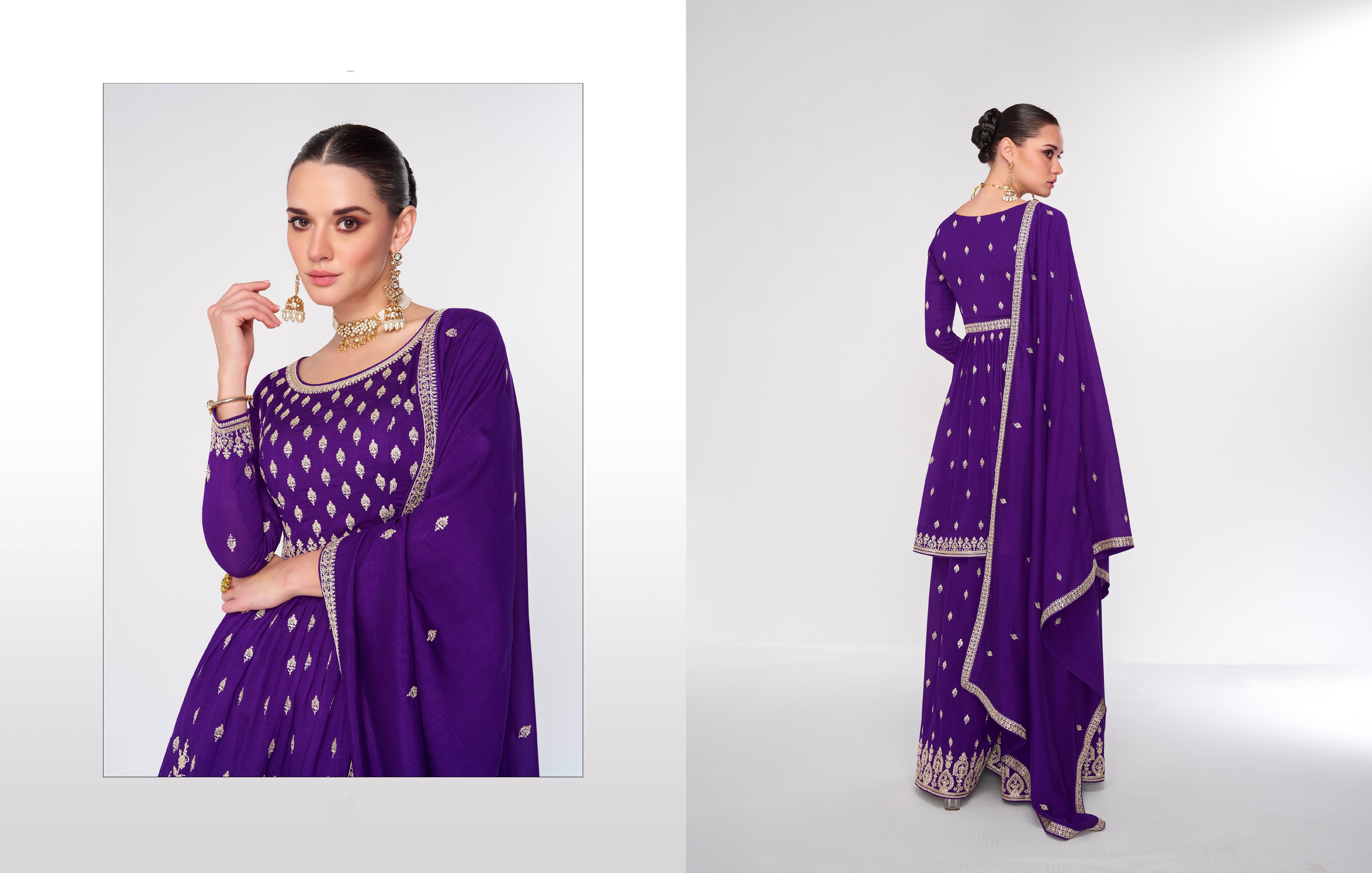 Purple Premium Silk Sharara Suit with Embroidered Dupatta