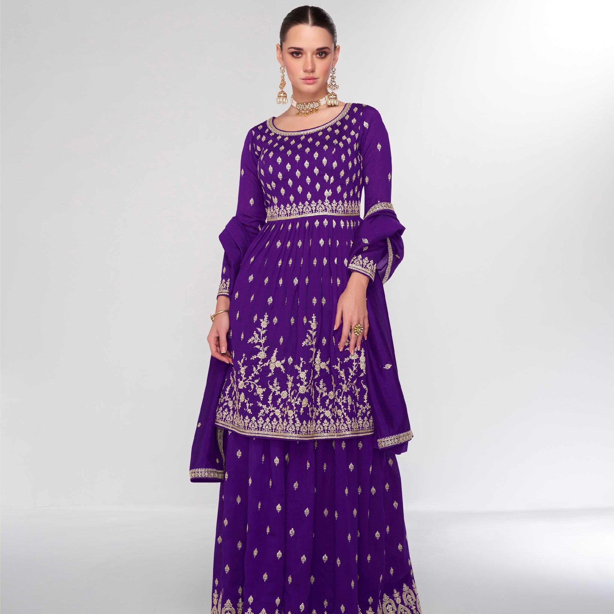 Purple Premium Silk Sharara Suit with Embroidered Dupatta