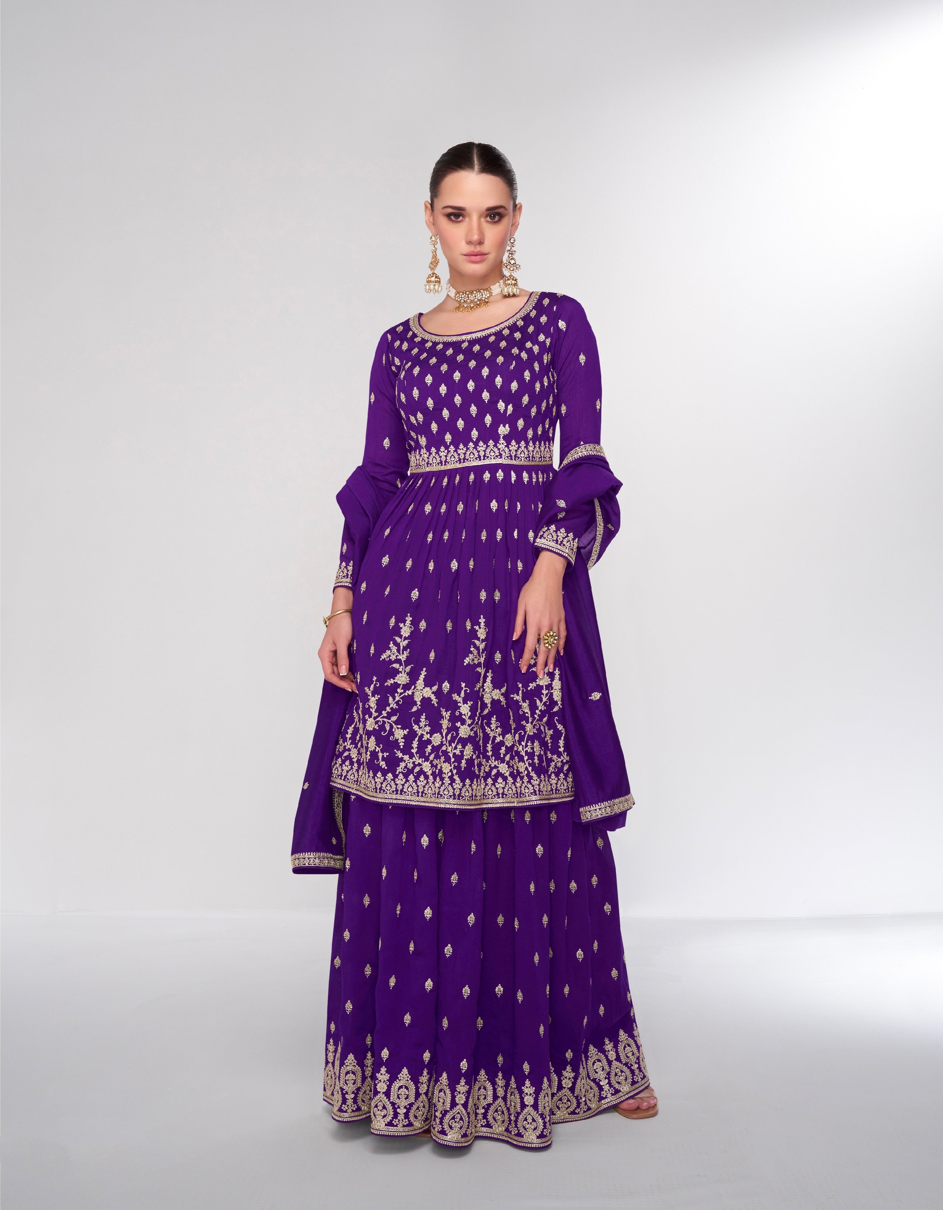 Purple Premium Silk Sharara Suit with Embroidered Dupatta