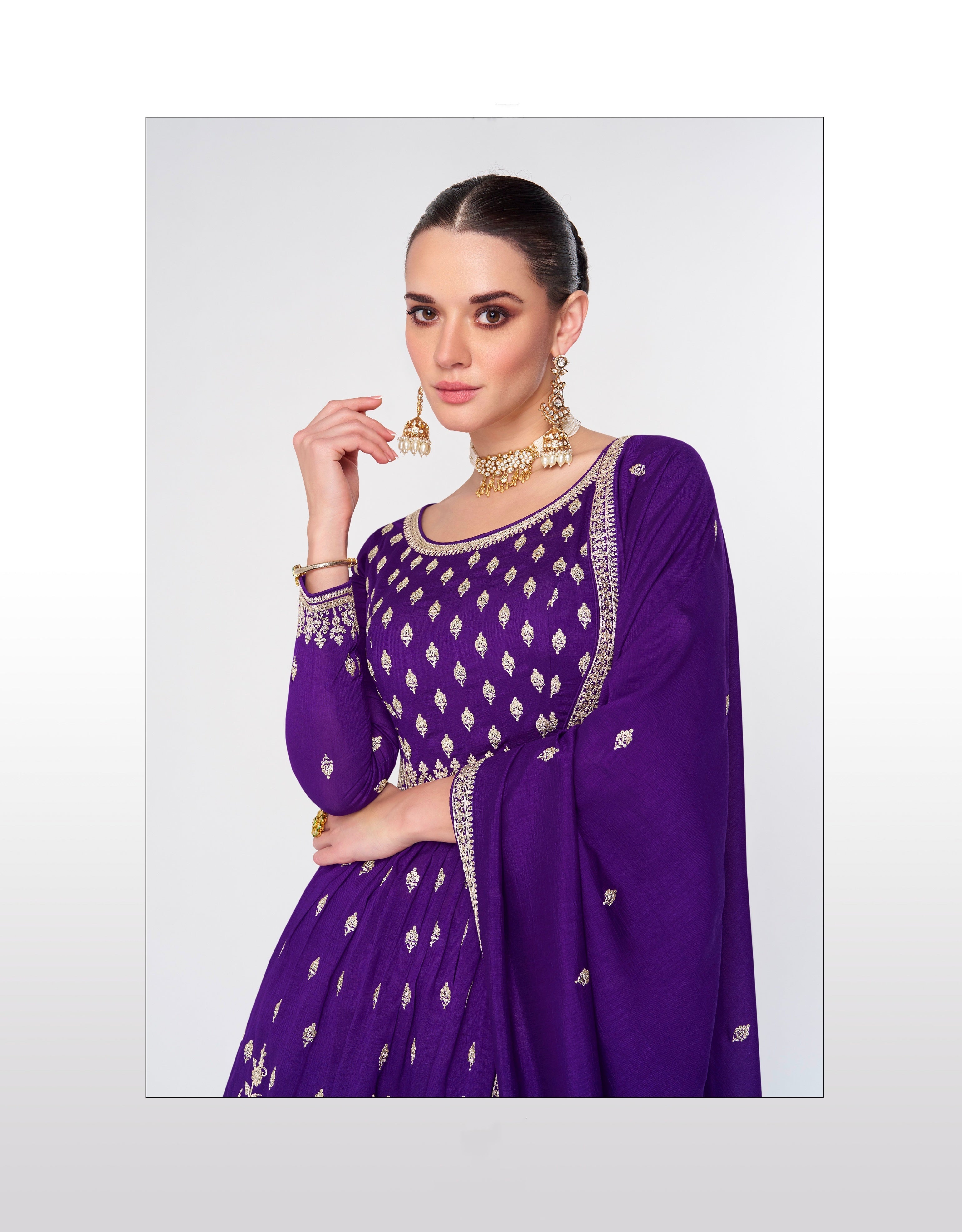 Purple Premium Silk Sharara Suit with Embroidered Dupatta