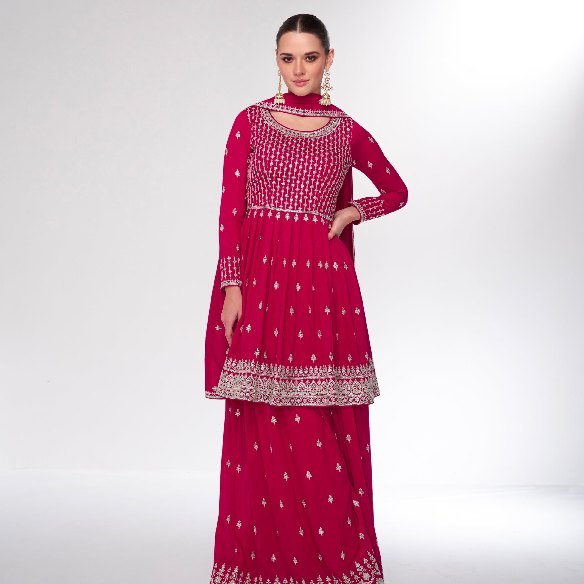 Red Premium Silk Sharara Suit with Embroidered Dupatta